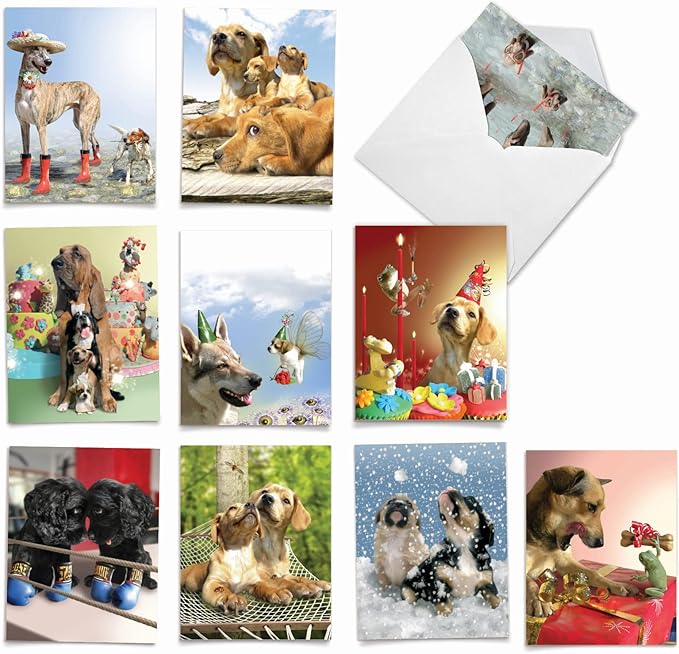 The Best Card Company - 10 Blank Dog Greeting Cards for All Occasions (4 x 5.12 Inch) - Puppy Love M6546OCB