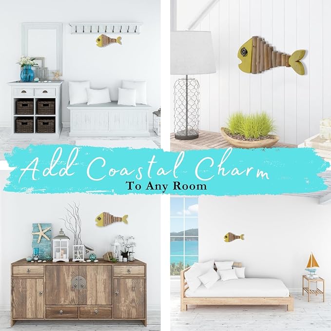Mint Bucket Brands Driftwood Fish Nautical Wall Decor - 13" x 6" Handmade Wooden Rustic Coastal Wall Art for Living Room, Bedroom, Office, Bathroom - Ocean Beach Decoration (Pixie)