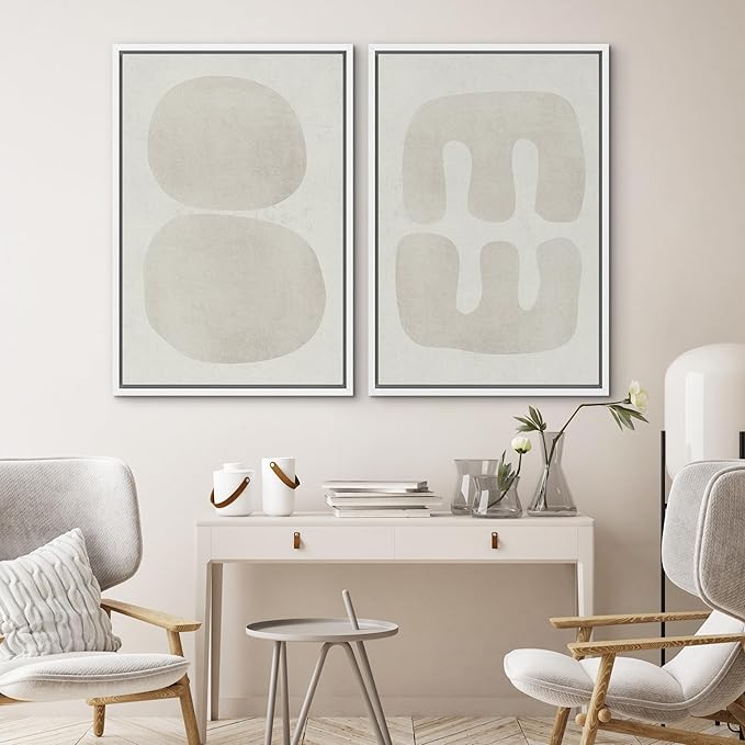 SIGNWIN Framed Canvas Print Wall Art Set Dark Black Color Field Landscape Abstract Shapes Cozy Neutral Modern Art Minimalism Decorative Nordic for Living Room, Bedroom, Office - 16"x24"x2 White