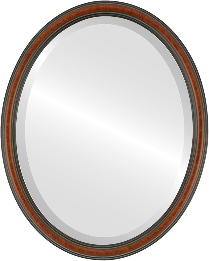OVALCREST Oval Beveled Wall Mirror for Home Decor - Saratoga Style - Vintage Walnut - 14x18 Outside Dimensions
