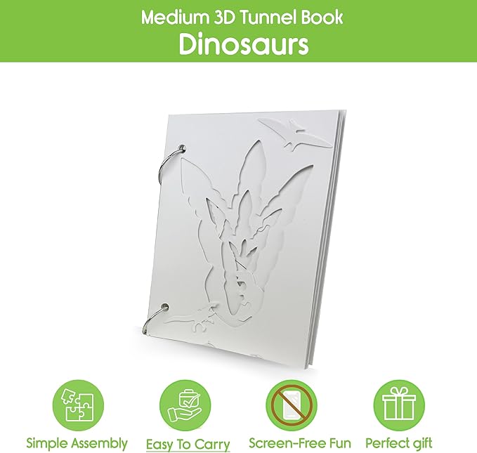 EyeConnect Crafts DIY Medium 3D Tunnel Book - Dinosaurs | Creative Pop-in STEAM Craft Set for Kids & Teens | Build Paint & Customize with Mini Characters | Fun Pop-Up Art Activity Kit