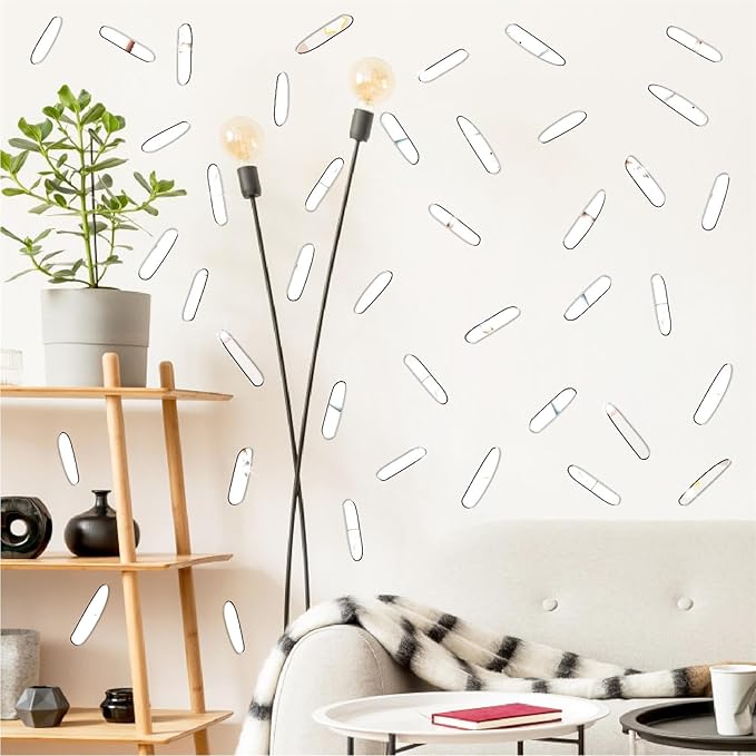 162pcs Stripe Wall Decals Silver Acrylic Mirror Wall Decor Stickers Mirror Tiles for Walls Accent Peel and Stick Decals Irregular Stripe Vinyl Murals for Living Room Bathroom Office Farmhouse Decor