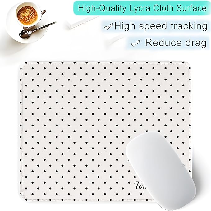 Seorsok Cute Fashion Black Polka Dot Design Mouse Mat,Premium Textured Mouse Pads for Office Laptop,Washable Square Mousepads with Extended Stitched Edges Non Slip Rubber Base 9.5"x7.8"x0.12"Inch