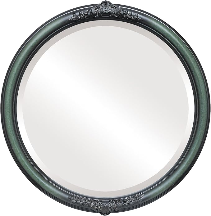 OVALCREST Round Beveled Wall Mirror for Home Decor - Contessa Style - Hunter Green - 20x20 Outside Dimensions