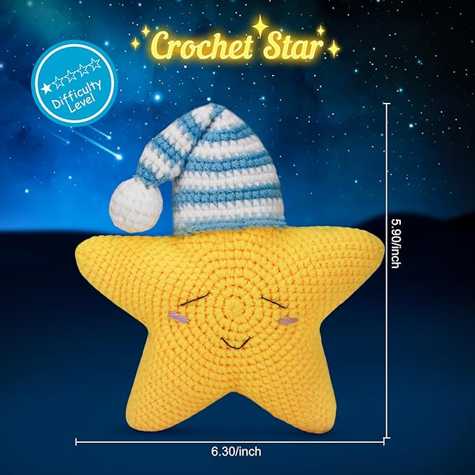 ekaus Crochet Kit for Beginners, Crochet Kit with Step-by-Step Video Tutorials, Crochet DIY Knitting Supplies for Adults, Crochet Star(45%+ Yarn)
