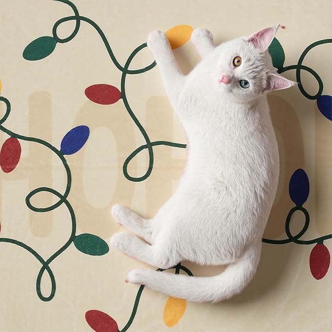 jinchan Jingle Lights Round Christmas Rug for Living Room 5ft Beige Circle Holiday Rug for Bedroom 5' Colored String Lights Printed Xmas Decor Washable Indoor Carpet for Dining Room Foyer Non-Slip