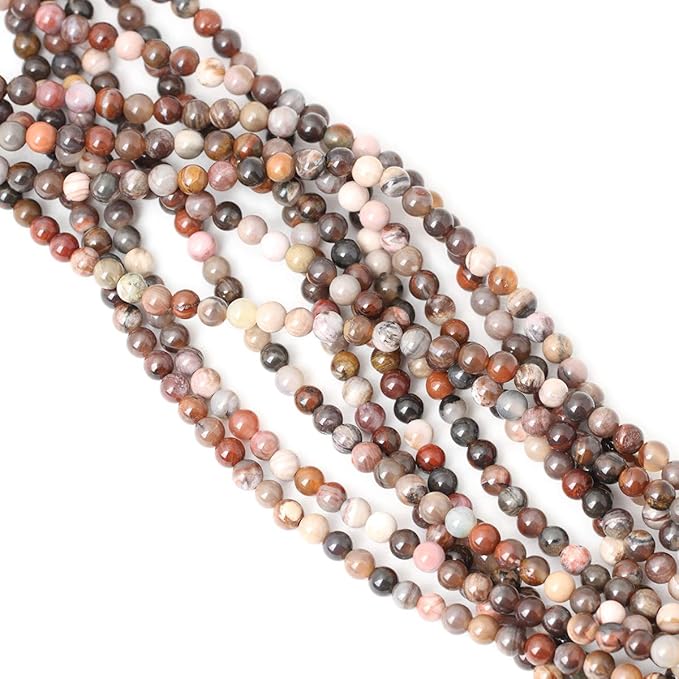 60PCS 6mm Natural Silicified Wood Jade Gemstone Round Loose Beads for Jewelry Making DIY Findings 1 Strand 15"