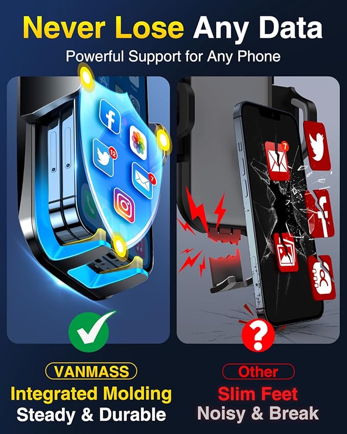 VANMASS 【85+LBS Strongest Suction & Military-Grade Ultimate Car Phone Mount【Patent & Safety Certs】 Cell Phone Holder Truck Desk Mount for Dashboard Windshield Vent for iPhone 17 Pro Max 16 15 Samsung