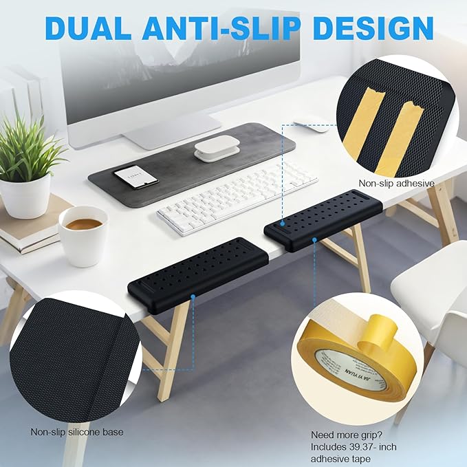 Arm Rest for Desk 2-Pack, L-Shaped Desk Elbow Pad with Non-Slip Silicone Base, Memory Foam PU Leather Desk Edge Cushion, Ergonomic Elbow Rest for Office/Computer Gamers