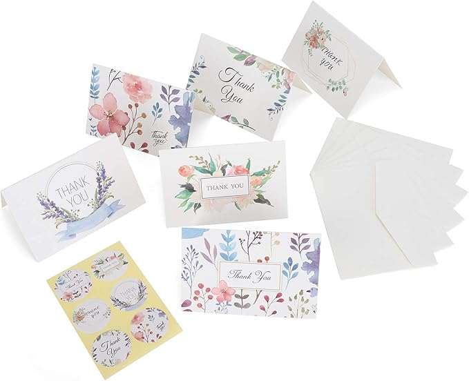 Pilipane Greeting Cards Blank Gift Paper 24Pcs Set with Envelopes and Stickers for Birthday Thank You Notes Holiday Gifts Crafting Writing Graffiti 7 x 10.5cm (thank you)