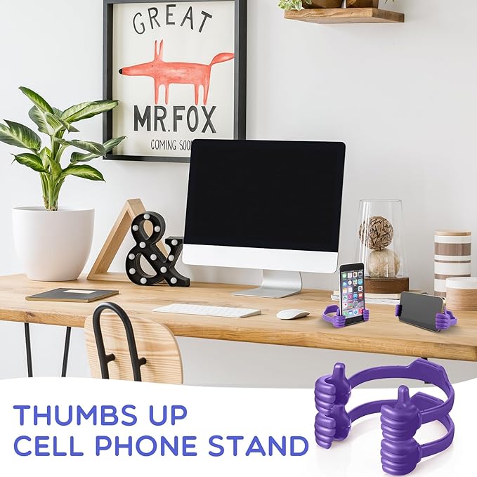 Yaomiao 8 Pcs Thumbs up Cell Phone Stands Universal Cell Phone Holder Flexible Mobile Phones Stand Adjustable Smartphone Stand Holder for Desk Offices Bedrooms Airplanes Travel(Purple)