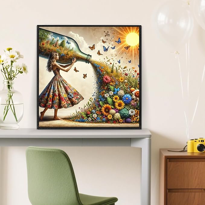 Sunflower Butterfly Sun Diamond Painting Kits for Adults, 5D Diamond Art Kits for Adults Beginners, DIY Full Round Drill Diamond Dot Painting Gem Art Kits for Adult, Home Wall Decor 13.8x13.8 Inch