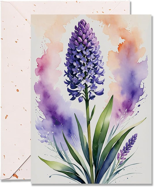 Elegant Blank Inside Greeting Card with Envelope, 5x7 Inch Watercolor Hyacinth Card – All Occasion, Birthday, Sympathy, Thank You - Single Card