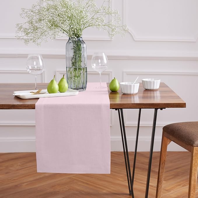 Solino Home 100% Pure Linen Ice Lilac Table Runner 54 Inches - 14 x 54 Inch for Coffee Tables and Dresser, Valentines, Spring, Easter - Sonoma
