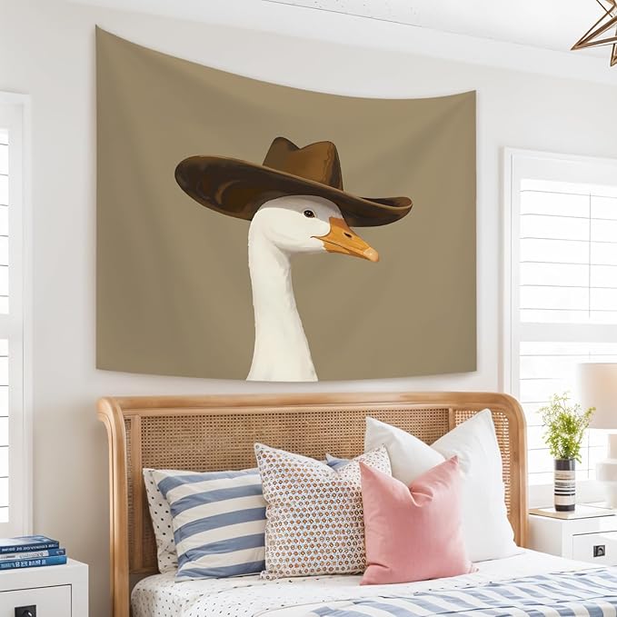 STHTTSW Vintage Western Goose Tapestry, Funny Cowboy Goose Tapestries Wall Blanket, Trendy Duck Wall Hanging Decor for Nursery Living Room Home Bedroom, 50x60 Inch