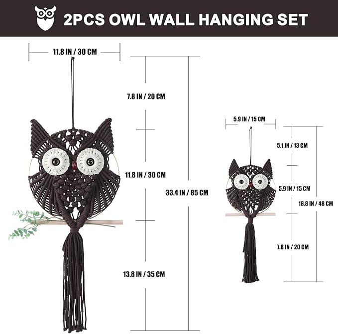 MVSUTA Owl Chocolate Cotton Handmade Macrame Wall Hanging Tapestry Home Decor Art and Bronze Craft Wonderful Decoration Woven Boho Ornament for Office Bedroom Apartment Living Room Nursery