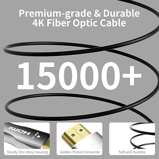 4K Fiber Optic HDMI Cable 35ft, High Speed HDMI 2.0 Cable, 18Gbps, Supports HDR, ARC, Directional Fiber HDMI Cord, Compatible with PS5/Blu-ray/TV Box/HDTV/Projector