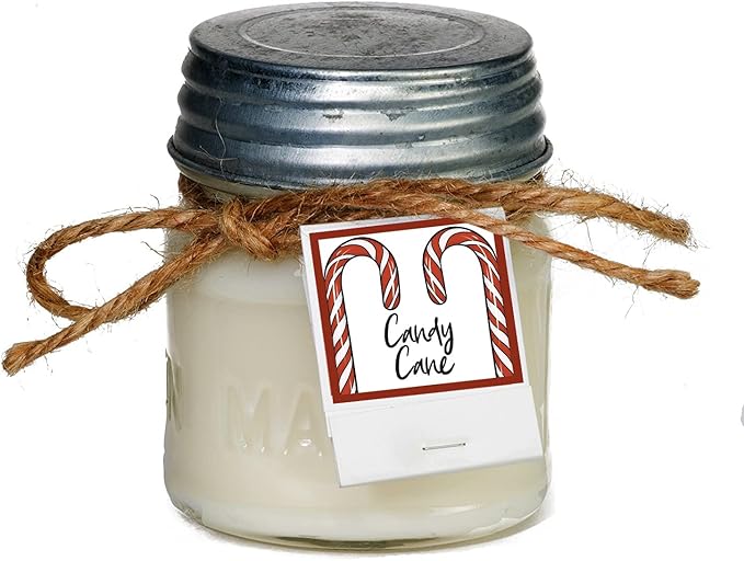 Aira Soy Christmas Candles - Organic, Kosher, Vegan, in Mason Jar w/Essential Oil Blends - Hand-Poured 100% Soy Candle Wax - Paraffin Free, Burns 60+ Hours - Peppermint Candy Cane - 8 Ounces