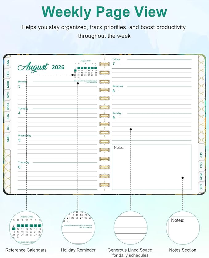 2026 Weekly and Monthly Planner - 2026 Hardcover Calendar Planner, Jan. 2026 - Dec. 2026, Daily Agenda Book with Tabs, Twin-Wire Binding, Back Pocket, School Teacher Student Supplies, A5(6.3" x 8.5") (Hope)