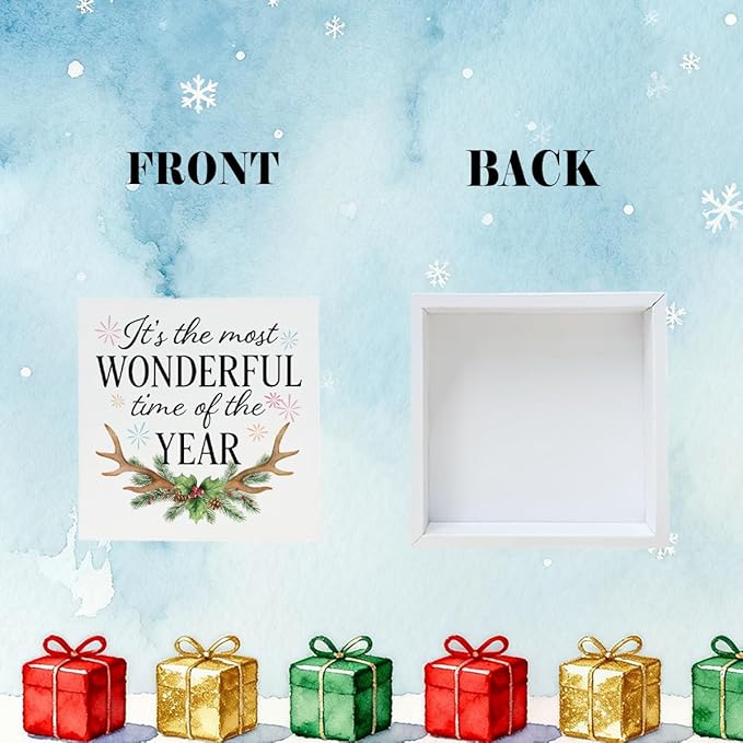 Christmas Wooden Desk Decor Sign, It's The Most Wonderful Time of The Year Rustic Holiday Sign, Winter Christmas Tabletop Home Plaque, Farmhouse Xmas Decor 5x5 Inches