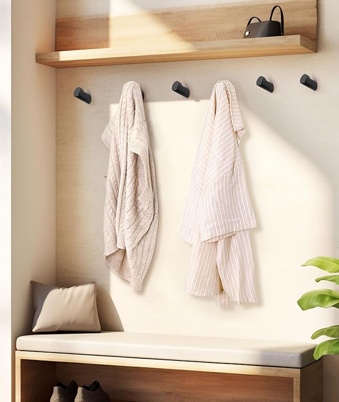 Wood Wall Hooks for Hanging, 4 Pack Hat Hook for Walls, Coat Hook Wall Mount, Backpack Hooks for Walls, Bathroom Towel Hanger (Black)
