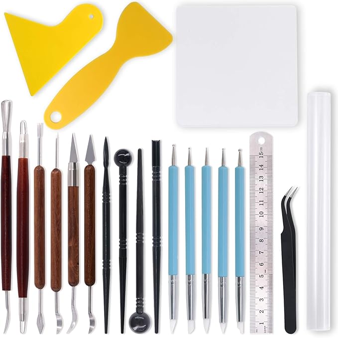 Rustark Ceramic Clay Tools, 21 pcs Pottery Sculpting Tools Set, Silicone Tip Stylus, Modeling Pottery Tools, Clay Carving Tools for Cake Decorating, Sculpture Pottery, Nail Art, Gum Paste