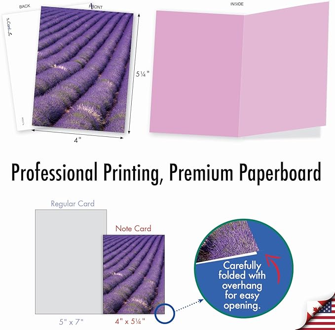 The Best Card Company - 10 Blank Note Cards with Flowers for Women (4 x 5.12 Inch) - Floral Notecards, All Occasion Boxed Assortment - Lavender Fields Forever M2017