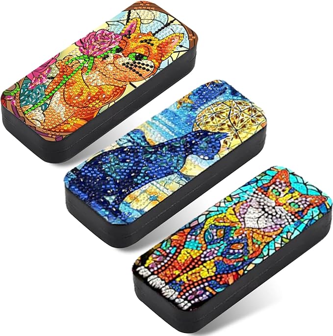 Leatrice 3pcs 5d Diamond Art Kits for Adults Small Diamond Painting Kit Gem Art Paint by Diamonds Dots Eyeglasses Case DIY for Beginner Women