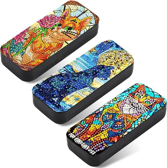 Leatrice 3pcs 5d Diamond Art Kits for Adults Small Diamond Painting Kit Gem Art Paint by Diamonds Dots Eyeglasses Case DIY for Beginner Women