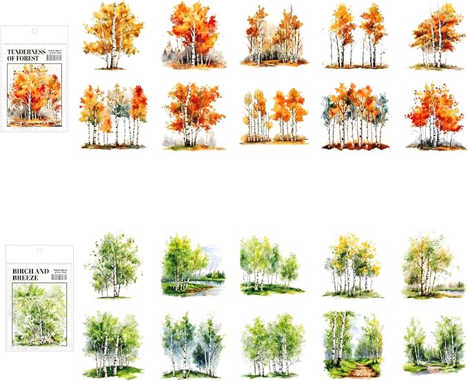 120 Pieces Botanical Tree-Themed PET Sticker, Christmas Tree Pine Tree Forest Scenery Stickers for Scrapbooking, Journaling, Creative Journal Supplies, and DIY Crafts
