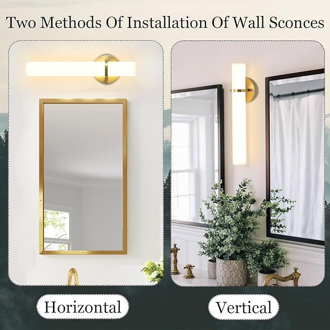 LED Dimming Wall Sconces 8W, 3000K Warm Lights Dimmable, White Lampshade Bathroom Vanity Lighting Wall Light Fixtures for Bedroom Dining Living Hallway, Antique Gold