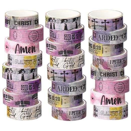 Janlaugh 24 Rolls Christian Washi Tape Gifts Bulk Religious Inspirational Scripture Supplies Bible Verse Tape for Bible Study Journaling Crafting Christmas Stocking Stuffers Gift(Purple)