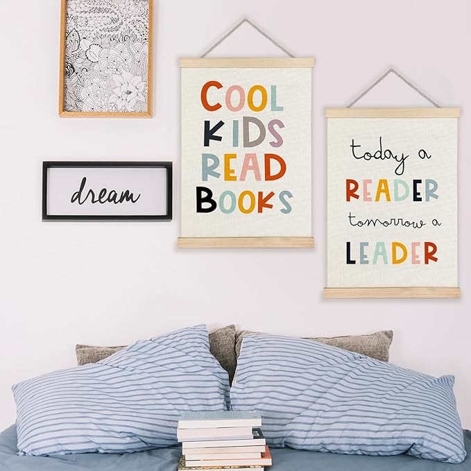 LUVADIAN Cool Kids Read Books Poster Hanger Frame, Classroom Wall Decor, Reading Corner Decor for Classroom, Reading Nook Decor, Kids Wall Decor, Reading Posters for Classroom, 12x16 Inches Set of 2