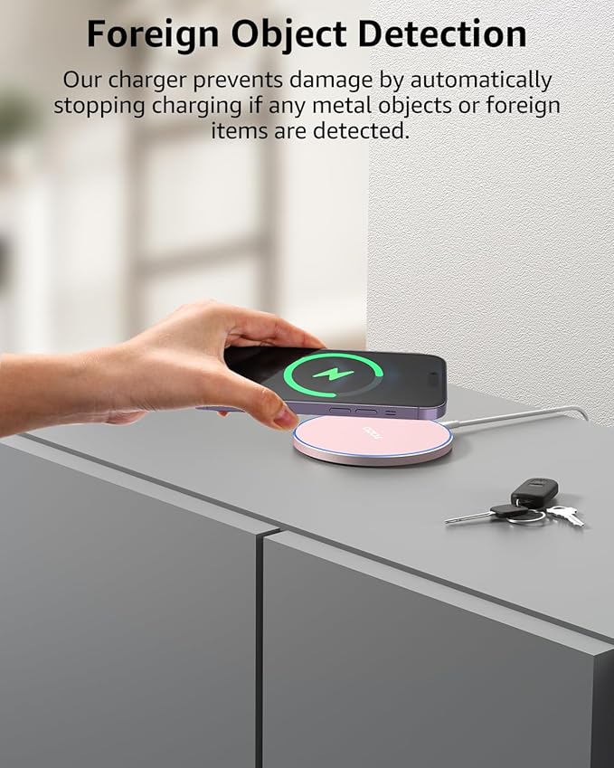 TOZO 2025 W1 New Anti-Slip Wireless Charger 15W Max Fast Wireless Charging Pad Compatible with iPhone 17/16/16 Plus/16 Pro Max /15/14/13/SE Series, Samsung Galaxy S25/S24/S23 Series, Pink