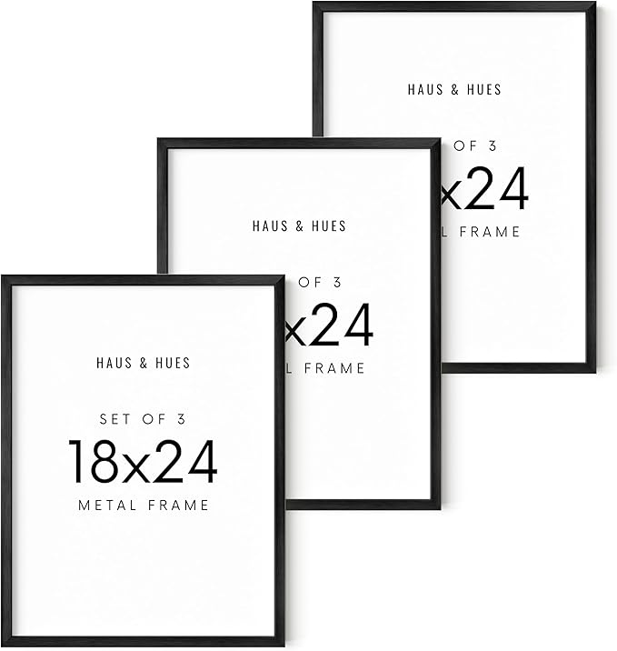 HAUS AND HUES 18x24 Black Metal Picture Frames - Features Premium Aluminum, Vertical & Horizontal Hang, Shatterproof Plexiglass - Perfect for Home, Room, Office (18x24 in, Black, Set of 3)