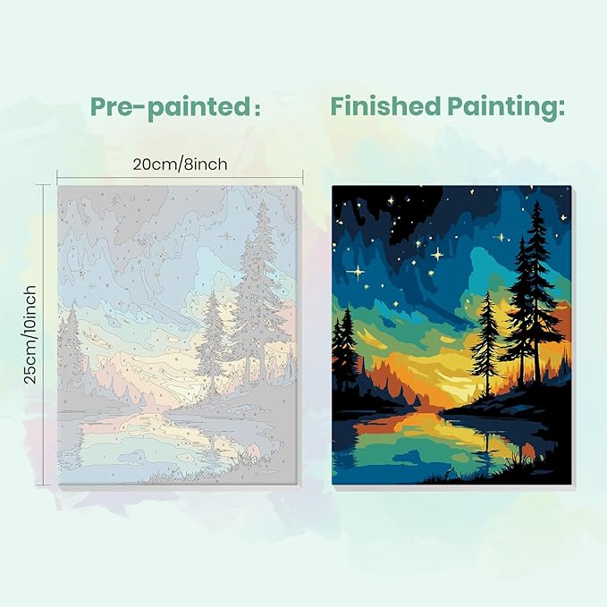 MXJSUA Starry Sky Framed Paint by Numbers for Adults Beginners, Easy Adults' Paint-by-Number Kits on Canvas with Easel, Landscape Acrylic Number Painting Crafts Kits Gifts for Home Decor, 8x10inch