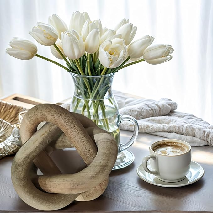 GUDAGUU Wood Knot Decor -Coffee Table Decor Shelf Decor Table Books Hand Carved Home Decoration Boho Country Rustic Modern Shabby Chic Style 3 Link Wooden Knot Chain Link Decor (Rustic)