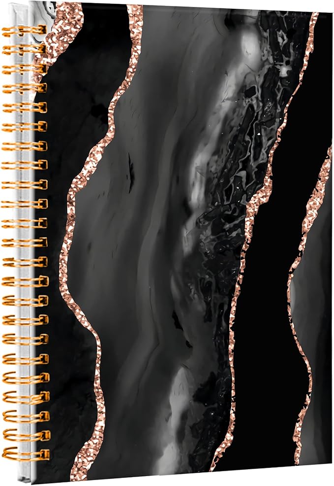iampanda Spiral Journal Notebook,Strong Twin-Wire Binding with Premium Paper for Girl Women,Cool Luxury Design 60 Sheets A5 College Ruled Notebook/Journal,Perfect for School Office Home Gifts,Black