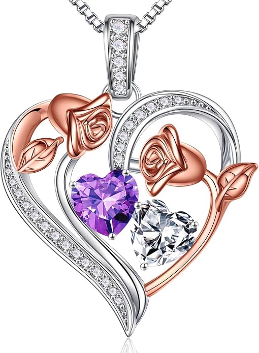 Iefil Christmas Gifts for Women Wife - 925 Sterling Silver Rose Heart Necklace, Stocking Stuffers for Women, Anniversary Birthday Gifts for Wife Girlfriend Mom