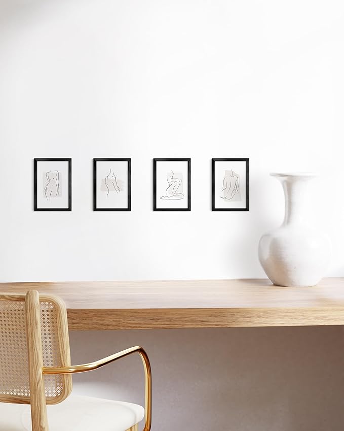 HAUS AND HUES 4x6 Black Metal Picture Frames - Black Frames 4X6 - Features Premium Aluminum, Vertical Hanging, Easel Back for Tabletop, Home, Office (4x6 in, Black, Set of 4)