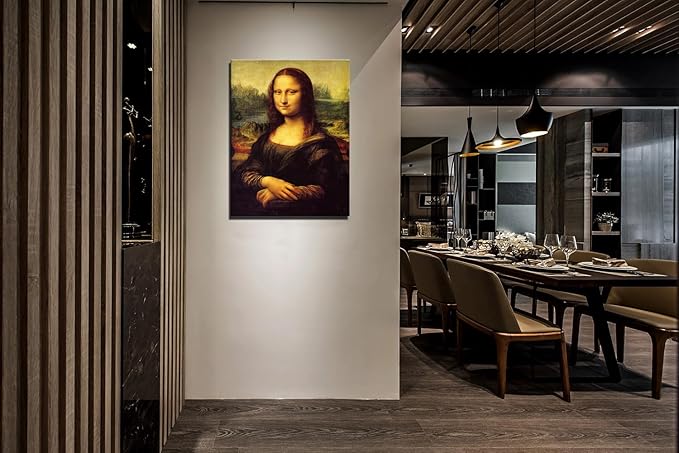 Mona Lisa Canvas Print Wall Art, The World Classic Art Reproductions by Leonardo DaVinci, Stretched Framed Painting Picture Poster Wall Decor for Living Room Bedroom 16x24 inch