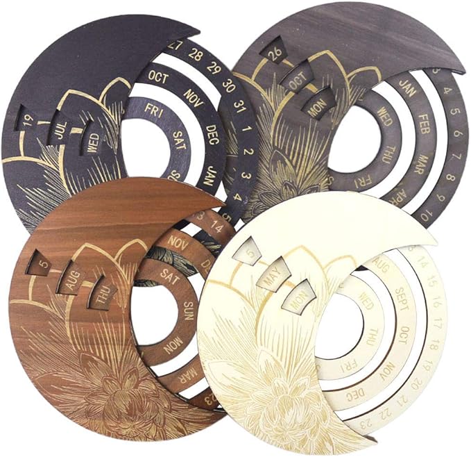 GOTOTOP 5 pcs Moon Phase Mirror, Wooden Frame Acrylic Mirror Wall Decor for Home, with Adjustable Moon Orientation for Bohemian Room Decor (02)
