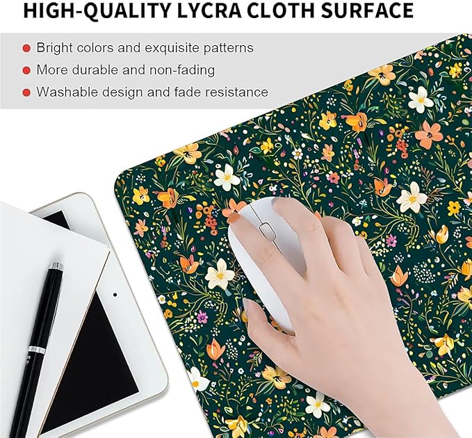 Square Mouse Pad Wild Flower 2, Personalized Premium-Textured Custom Mouse Mat Design, Washable Mousepad Cloth, Non-Slip Rubber Base Computer Mouse Pads for Wireless Mouse