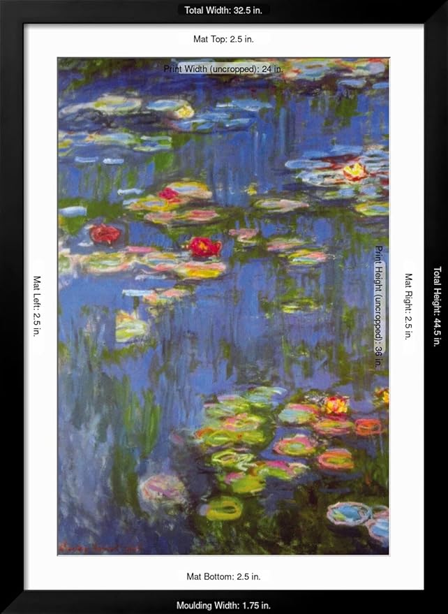 ART.COM Wall Art Print Water Lilies No. 3 on Black Frame by Claude Monet, 32" x 44"