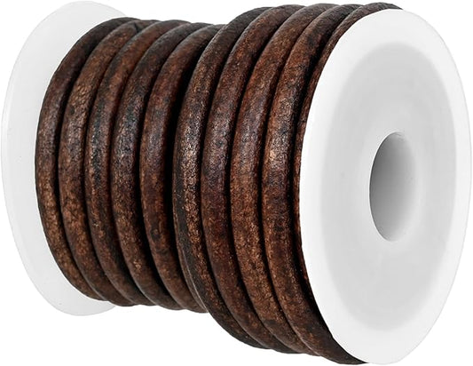 GENIQUE Real/Genuine Round Leather String Cord for Necklace, Bracelets, Jewellery, Braiding (5mm, Antique Brown Distressed)
