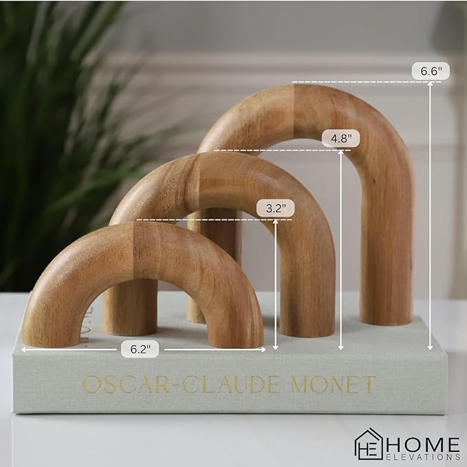 Product Elevations Wood Arch Decor & Wooden 2 Chain Link – Modern Decorative Objects for Coffee Table, Bookshelf, and Entryway – Japandi Accent Set for Living Room & Home Styling