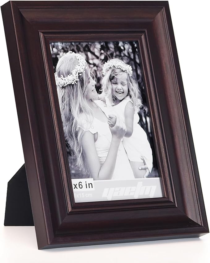Yaetm 4x6 Picture Frame Set of 4, 1.4” Wide Molding & Dark Brown Photo Frames with HD Tempered Glass, Display on Tabletop & Wall Mounting, Brown