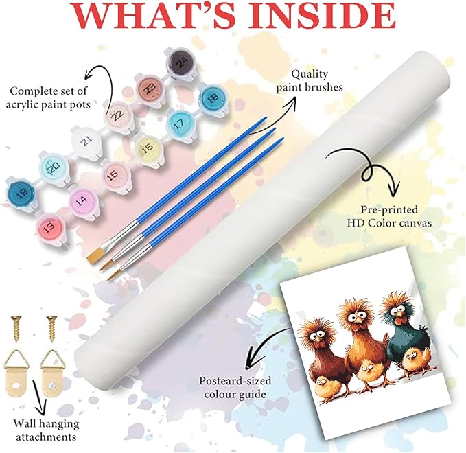 Paint by Numbers Kit for Adults Beginners,Abstract Three Chickens Frameless Beginner DIY Acrylic Watercolor Oil Painting,Animal Digital Painting for Home Wall Decoration and Gifts (16x20 inches)