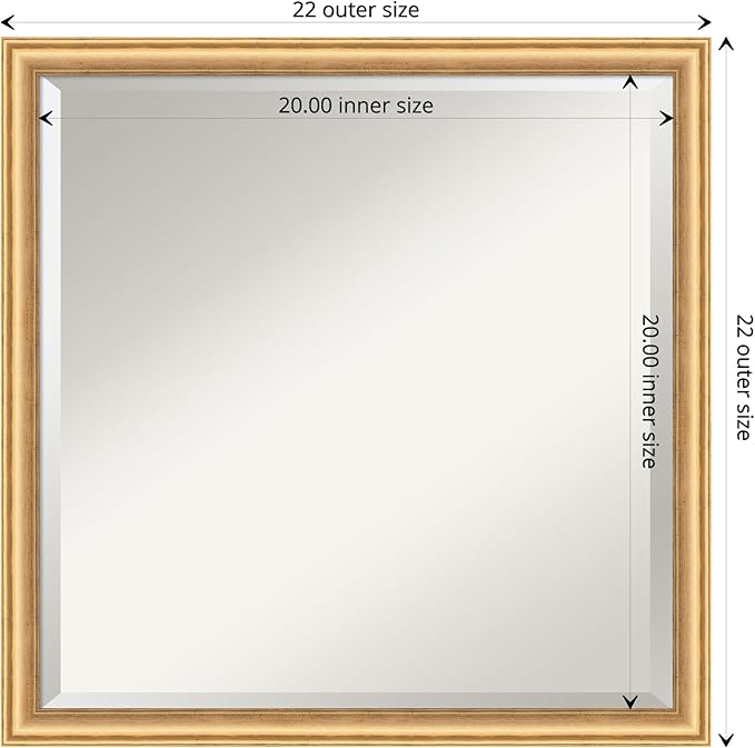 Amanti Art Gold Wall Mirror 22x22 Salon Scoop Gold Square Bathroom Mirror for Wall Decor Living Room, Medium Casual Wood Frame, Hangs Horizonally and Vertically, Bathroom Decor, Beveled Edge