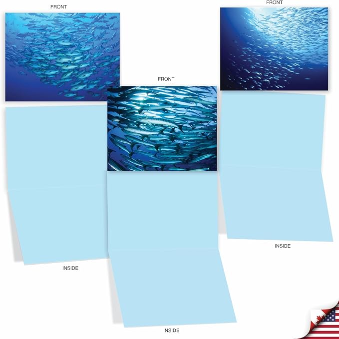 The Best Card Company - 10 All Occasion Blank Cards for Men and Women (4 x 5.12 Inch) - Nautical, Ocean, Sea Life Assortment of Notecards - Deep Thoughts M2012